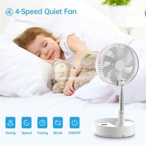 img 1 attached to 🌬️ Benks Desk and Table Fan, Air Circulator Fan Oscillating Fan Foldable Floor Fan Portable Travel Mini Fans ,Telescopic Fan 4 Speeds Ultra Quiet Adjustable Height with Remote Control ,4 Speed Settings 7200mAh Oscillating/Stretchable/Timer(White)