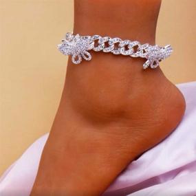 img 2 attached to 🦋 Iced Out Bling Butterfly Anklet Bracelet for Women - Jacruces Butterfly Cuban Link Anklet 12mm/9.5 inch