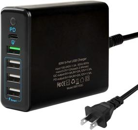 img 4 attached to 🔌 5 Port USB C Charging Station with 18W USB C Power Delivery, Quick Charge 3.0 & PD, 5 Ft Extension Cord, Compatible with iPhone, iPad, Galaxy, Pixel and More