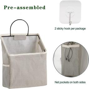 img 2 attached to 📦 2-Pack Wall Hanging Storage Bag with Sticky Hook - Closet Pocket Storage Organizer for Bathroom, Dormitory, Linen Cotton Bedroom Containers (Grey)