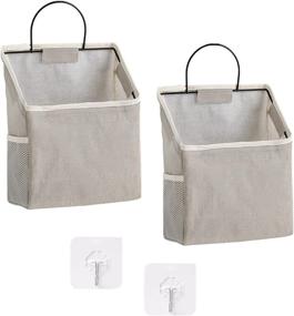 img 4 attached to 📦 2-Pack Wall Hanging Storage Bag with Sticky Hook - Closet Pocket Storage Organizer for Bathroom, Dormitory, Linen Cotton Bedroom Containers (Grey)