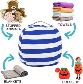 img 3 attached to Efficient 2 Pack Stuffed Animal Bean Bag Chair Cover: Soft Velvet & Plush Organizer for Kids Toys, Blankets, Towels, Clothes - White Grey Blue Strips