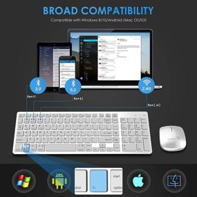 img 3 attached to 💻 Rechargeable Dual Mode Bluetooth 2.4G Wireless Keyboard and Mouse Combo for Windows/Android/Mac OS/iOS, Switch Between 3 Devices, Includes Extra Silicone Keyboard Cover (White+Silver)