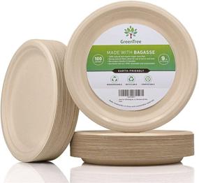 img 4 attached to 🌱 GreenTree 100% Biodegradable 9 inch Disposable Plates – 100 Pack. Eco-friendly Paper Substitute. Made from All Natural Sugarcane. Microwave Safe Plates.