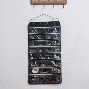 img 2 attached to 🛍️ 56 Pocket Dual-Sided Non-Woven Jewelry Organizer Storage Bag with Zippers – Wall-Mounted Door/Cabinet Hanger Holder for Necklaces, Earrings, Bracelets, Rings, and Accessories – Clear Display, Foldable