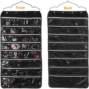 img 4 attached to 🛍️ 56 Pocket Dual-Sided Non-Woven Jewelry Organizer Storage Bag with Zippers – Wall-Mounted Door/Cabinet Hanger Holder for Necklaces, Earrings, Bracelets, Rings, and Accessories – Clear Display, Foldable