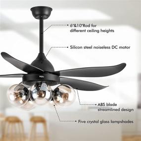 img 1 attached to 🌀 TCL 48 Inch Modern Ceiling Fan with Lights and Remote Control - Reversible Motor, 6-Speed, Timer, 5 Glass Lampshades - Ideal for LED Edison Bulbs [Bulb Not Included]