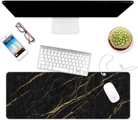 img 2 attached to 🖱️ Dynippy Thin Extended Gaming Mouse Pad - Black Marble | Large XXL Keyboard & Mouse Pad | Stitched Edges | Desk Mat for Gaming, Office, and Home Use