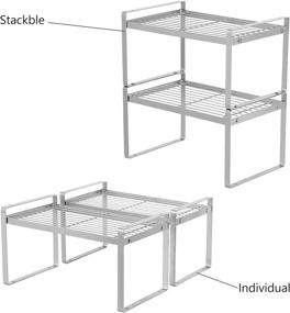 img 2 attached to 📦 NEX Stackable & Expandable Kitchen Shelf Organizer Set of 2 for Cabinet, Counter, Cupboard, and Pantry