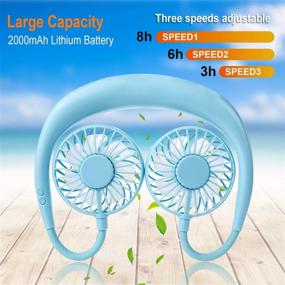 img 1 attached to 🌀 Leipple Neck Fan Portable- Neck Hanging Fan USB Charging Hand Free - Personal Mini Sport Neckband Fan Rechargeable with 3 Speeds Adjustable & LED Light - Blue