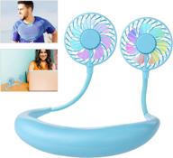 🌀 leipple neck fan portable- neck hanging fan usb charging hand free - personal mini sport neckband fan rechargeable with 3 speeds adjustable & led light - blue logo