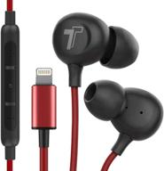 thore iphone earphones (v60) wired in ear lightning earbuds (apple mfi certified) headphones with microphone/remote for iphone 12/11/pro max/xr/xs max/x/8/7 - red logo