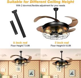 img 2 attached to LEDMO Vintage Industrial Ceiling Fans with Lights - 5 LED Bulbs, 4 Mode Timing, Remote Controller - 42 inch, Including 2 Down Rods - Ideal for Kitchen, Bedroom, Living/Dining Room