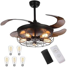 img 4 attached to LEDMO Vintage Industrial Ceiling Fans with Lights - 5 LED Bulbs, 4 Mode Timing, Remote Controller - 42 inch, Including 2 Down Rods - Ideal for Kitchen, Bedroom, Living/Dining Room