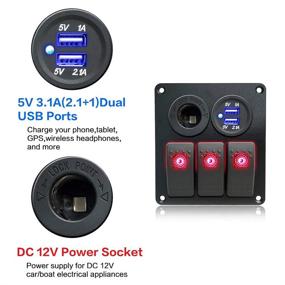 img 3 attached to 🚀 IZTOSS 3 Gang Rocker Switch Panel with Power Socket & Dual USB, DC12V/24V, Marine Boat Car RV Vehicles Truck, Red LED