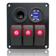 🚀 iztoss 3 gang rocker switch panel with power socket & dual usb, dc12v/24v, marine boat car rv vehicles truck, red led логотип