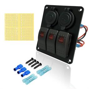 img 1 attached to 🚀 IZTOSS 3 Gang Rocker Switch Panel with Power Socket & Dual USB, DC12V/24V, Marine Boat Car RV Vehicles Truck, Red LED