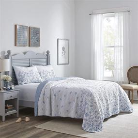 img 1 attached to 🌸 Laura Ashley - Flora Collection - 100% Cotton Quilt Set with Matching Sham(s), Reversible Bedding, Pre-Washed for Extra Softness - Queen Size, Blue