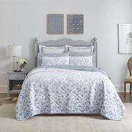 🌸 laura ashley - flora collection - 100% cotton quilt set with matching sham(s), reversible bedding, pre-washed for extra softness - queen size, blue logo