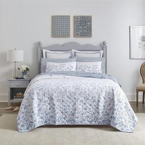 img 4 attached to 🌸 Laura Ashley - Flora Collection - 100% Cotton Quilt Set with Matching Sham(s), Reversible Bedding, Pre-Washed for Extra Softness - Queen Size, Blue