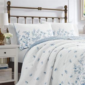 img 2 attached to 🌸 Laura Ashley - Flora Collection - 100% Cotton Quilt Set with Matching Sham(s), Reversible Bedding, Pre-Washed for Extra Softness - Queen Size, Blue