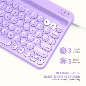 img 2 attached to Universal Bluetooth Multi-Device Keyboard - Rechargeable with Built-in Stand Slot for iPad Tablet Smartphone PC MacBook Android iOS Windows Devices, in Purple