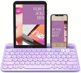 img 4 attached to Universal Bluetooth Multi-Device Keyboard - Rechargeable with Built-in Stand Slot for iPad Tablet Smartphone PC MacBook Android iOS Windows Devices, in Purple