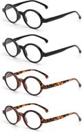 👓 jm set of 4 round reading glasses: stylish spring hinge readers for men and women logo