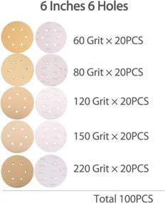 img 3 attached to 🔧 LotFancy 6-Inch 6-Hole Sanding Discs, 100PCS Assorted Grit Sandpaper - Random Orbital Sander Sandpaper, Hook and Loop Paper