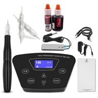 advanced permanent makeup tattoo machine kit - bioamser rotary pen with foot pedal touch control power supply, practice skin, 2 microblading inks, and 10pcs cartridge needles logo