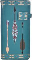 👜 stylish women's vegan faux leather clutch purse with zipper around closure - aztec arrow teal logo