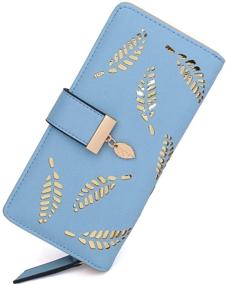 img 3 attached to 🔵 Blue Women's Long Leather Wallet with Money Clip, Card Case Holder, Zipper Closure & Buckle - Stylish Clutch Purse (Pair)