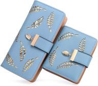 🔵 blue women's long leather wallet with money clip, card case holder, zipper closure & buckle - stylish clutch purse (pair) logo