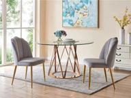 🪑 modern grey velvet dining chairs - set of 2, iconic home chelsea side chair with vertical channel quilted upholstery, crown top back, and solid gold tone metal legs logo