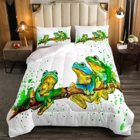 img 3 attached to 🐸 Erosebridal Cartoon Frog Comforter Set Twin Size: Green Tie Dye Down Comforter, Tree Branch Quilted Duvet, Animal Soft Duvet Insert for Kid Adult. White Room Decor Reversible All Season – Ultimate Comfort and Style!