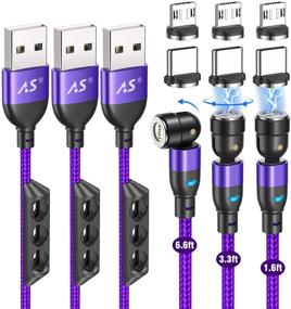 img 4 attached to 💜 A.S Gen2 USB Magnetic Charging Cable (3-Pack, 3ft+6ft+6ft) - Purple, Nylon Braided 3A Fast Charging Data Cable: Universal Magnetic Phone Charger Compatible with Micro USB, Type C Devices