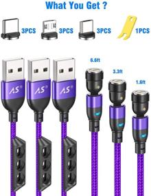 img 3 attached to 💜 A.S Gen2 USB Magnetic Charging Cable (3-Pack, 3ft+6ft+6ft) - Purple, Nylon Braided 3A Fast Charging Data Cable: Universal Magnetic Phone Charger Compatible with Micro USB, Type C Devices