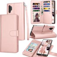 rose gold galaxy note 10+ wallet case with detachable magnetic case, 🌹 credit card slots and kickstand - luxury pu leather cover for samsung note10 plus logo