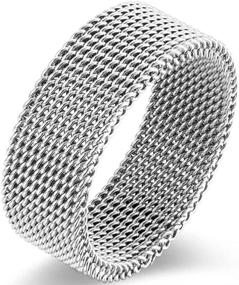 img 1 attached to 💍 Stylish and Durable: 8mm Simple Plain Stainless Steel Wire Mesh Wedding Band Ring