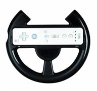 enhanced nintendo wii comfort racing wheel - sleek black logo