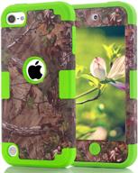 cheershare protective case for ipod touch 5 6 – dual layered, shockproof, heavy duty armor cover – brown+green logo