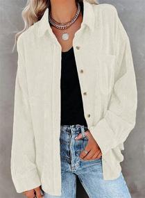 img 3 attached to Women's Corduroy Shirt: Long Sleeve Button Down Blouse Casual Oversized Jacket with Pocket by Meceku
