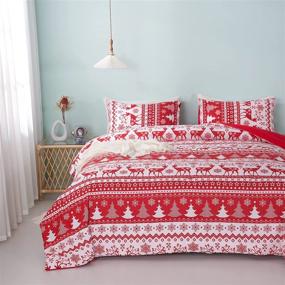 img 4 attached to 🎄 Christmas Red Comforter Set Queen Size | Snowflake & Reindeer Print - Cozy Holiday Room Decor | Present for Adults, Teens, Boys, Girls | 2 Pillowcases Included (Queen, Red)