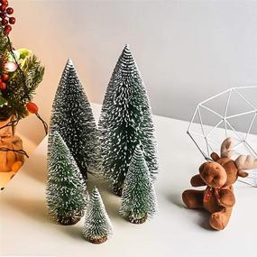 img 3 attached to 🎄 Desktop Miniature Pine Tree Set: 5 Pcs Christmas Trees with Wood Base - Table Top Mini Sisal Trees for Christmas DIY Crafts & Party Decor - Snow Frosted Trees