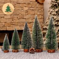 🎄 desktop miniature pine tree set: 5 pcs christmas trees with wood base - table top mini sisal trees for christmas diy crafts & party decor - snow frosted trees logo