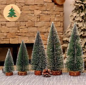 img 4 attached to 🎄 Desktop Miniature Pine Tree Set: 5 Pcs Christmas Trees with Wood Base - Table Top Mini Sisal Trees for Christmas DIY Crafts & Party Decor - Snow Frosted Trees