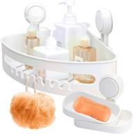 convenient white corner shower caddy with 🚿 soap dish - suction cup shower shelf, no drilling logo