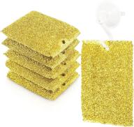 spongenator kitchen scrubbing sponges: heavy duty non-scratch cleaner in gold - 6 pack + suction cup holder logo