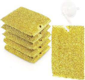 img 4 attached to SPONGENATOR Kitchen Scrubbing Sponges: Heavy Duty Non-Scratch Cleaner in Gold - 6 Pack + Suction Cup Holder