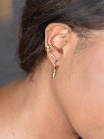 img 2 attached to ⚡ Huggie Hoop Earrings in 18K Gold Vermeil, featuring a Lightening Bolt design